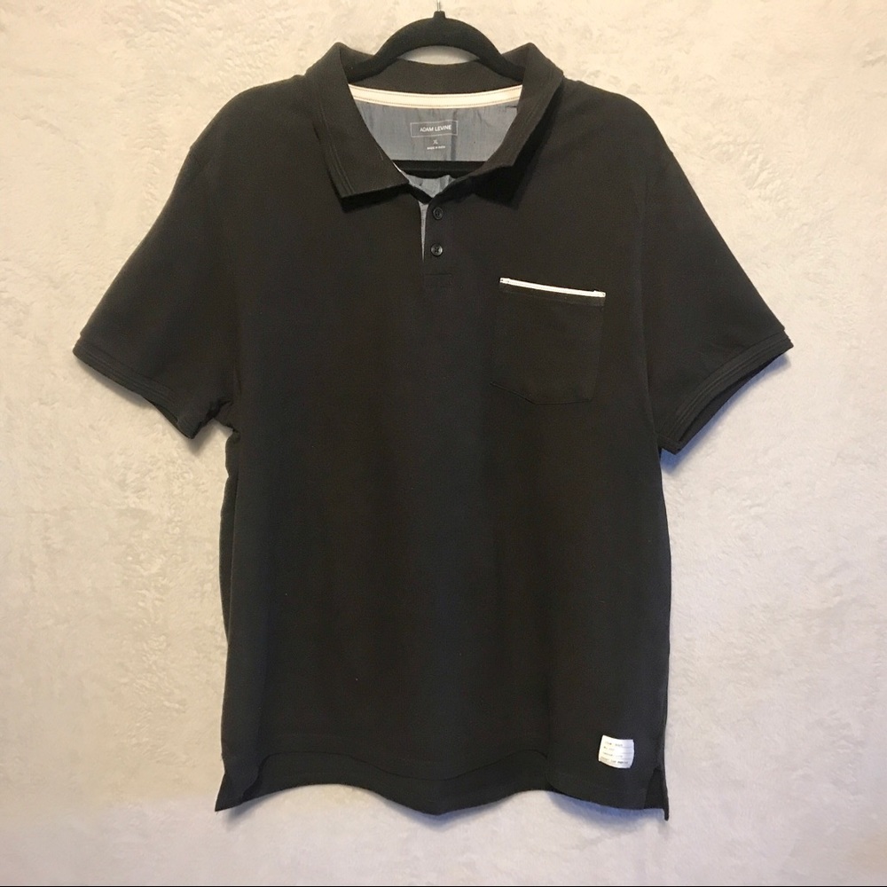 ADAM LEVINE black collared men’s shirt.
